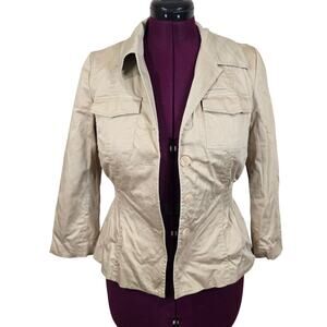 Women's LIGHT Khaki Beige 3/4 Sleeve Dressy Lightweight Jacket | Size Small